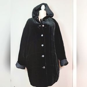 Quilted Velvet & Silk Black J. Jill button up hooded jacket